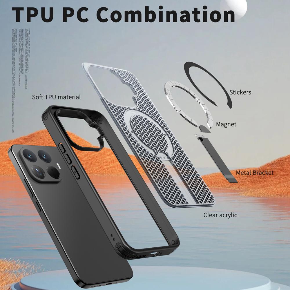 KEYSION Магнитный чехол с полыми элементами для рассеивания тепла для Xiaomi 17T Pro 5G, охлаждающий, со скрытой подставкой, противоударный чехол для телефона для Xiaomi 17T 5G