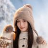 New Winter Thickened Cold-proof Plush Women's Cute Hairball Knitted Wool Ear Cap Warm Ski Hat