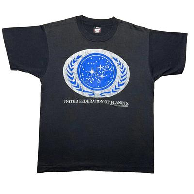 Vintage 90s Star Trek United Federation Planets Mens Kids T Shirt Mens Large Screen Stars