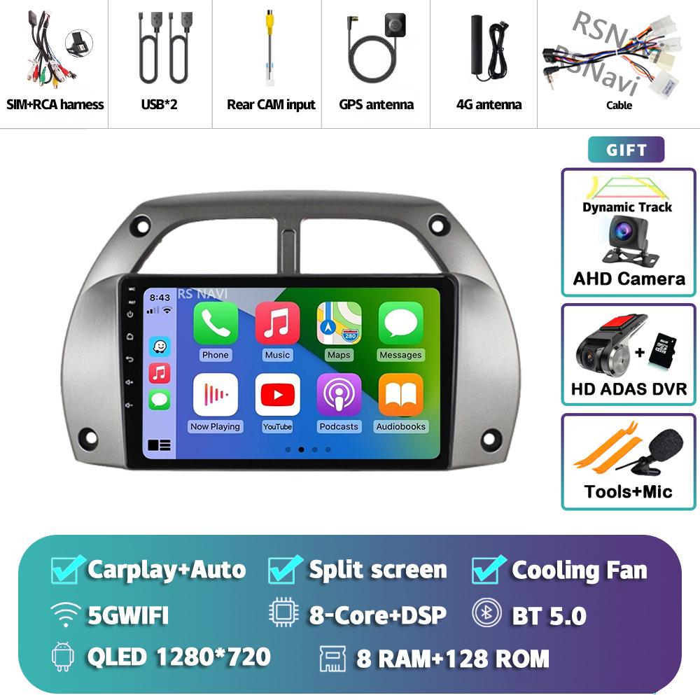 Android 14 Carplay Auto For Toyota RAV4 2001 - 2006 Stereo Car Radio Wifi+4G GPS Navigation Multimedia Player 2Din 360 Camera BT
