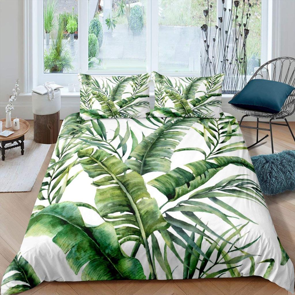 Palm Leaves Duvet Cover Monstera Leaf Comforter Covers Tropical Green Leaves Bedding Set White Marble Quilt Cover For Men Women