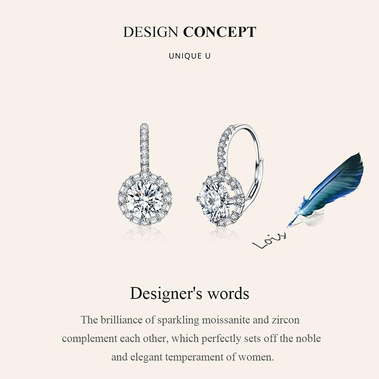 BAMOER D Color VVS1 EX 1CT Муассанитовые пряжки для ушей для женщин, свадьба, помолвка, стерлинговое серебро 925 пробы, роскошные ювелирные украшения