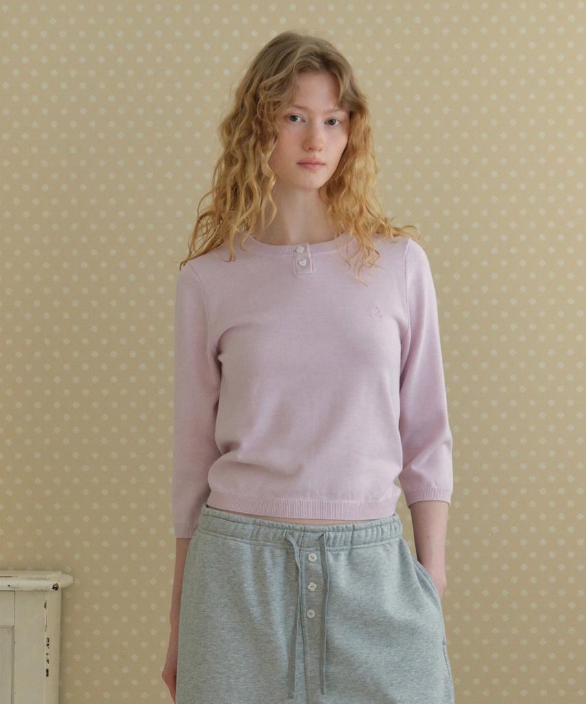 TTUDEMENT Daily 3/4 Sleeve Knit Top_Pink
