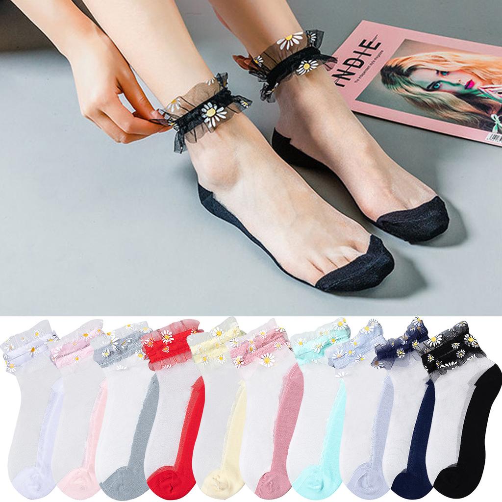 Женские дышащие чулки, модные летние тонкие носки с цветочной сеткой в стиле пэчворк