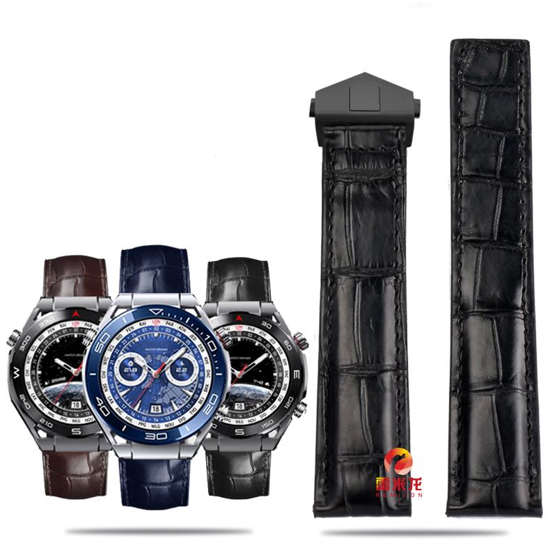 For Ultimate Crocodile Leather Watcband Huawei Watch GT3 Honor Smart Strap Casual Business TAG HEUER Bracelet Blue Black 22mm