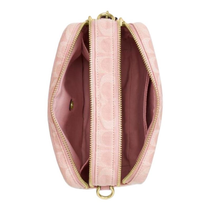 COACH CAREY 18 Brand Logo Double Zipper Closure Fabric Shoulder Bag Mini Women's Light Pink