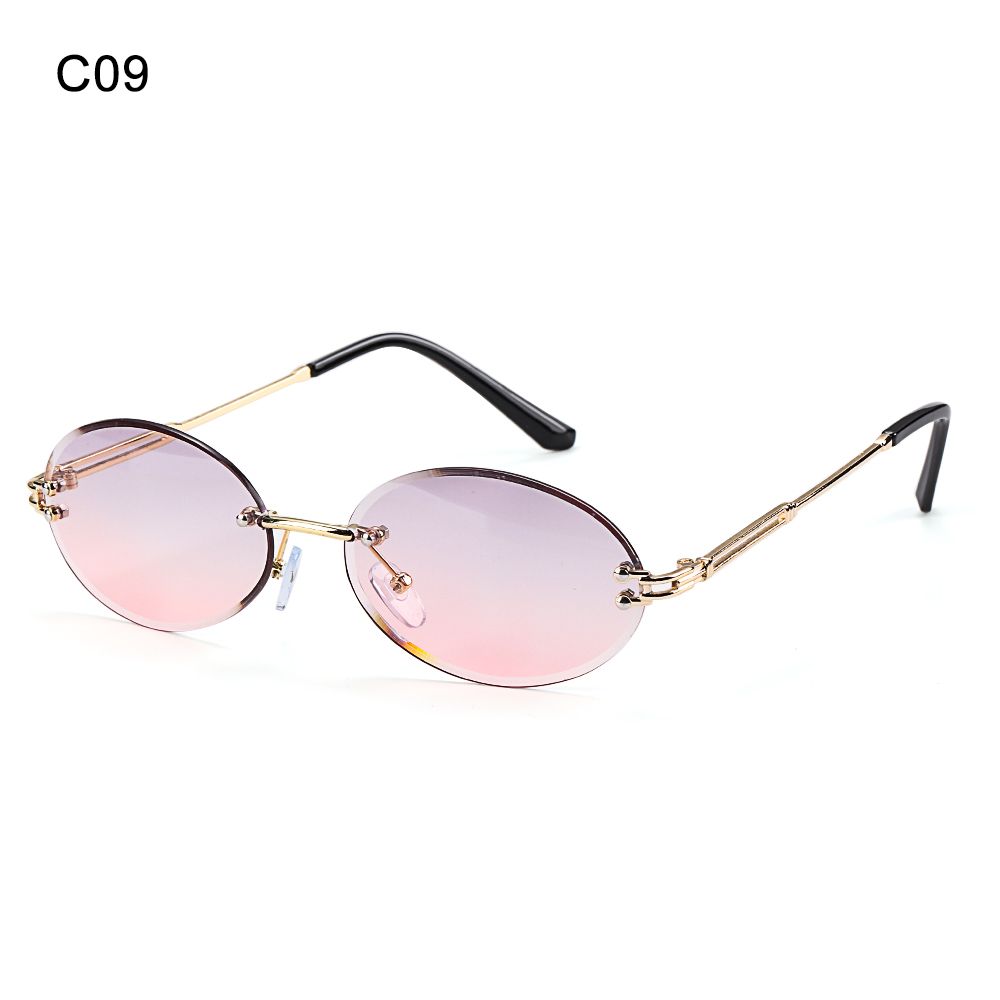 Frameless Rimless Tinted Eyewear Vintage Sunglasses Oval Sunglasses Diamond Cutting Lens Shades
