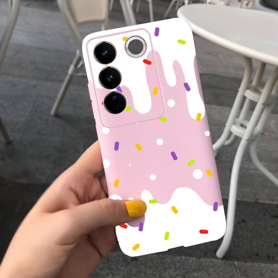 Чехол для Vivo V27 Pro Задняя крышка для Vivo V27e Модный чехол-фунда конфетного цвета с рисунком для Vivo V27 5G V 27e V27Pro V2237 V2230 Мягкий чехол