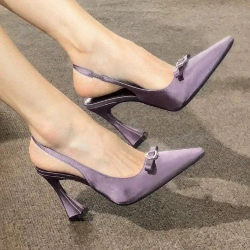 Мода 2025 Лето Женские Босоножки на Высоком Каблуке Мода Бабочка-узел Платье Слингбэки Туфли Элегантная Вечеринка Свадьба Женская Обувь