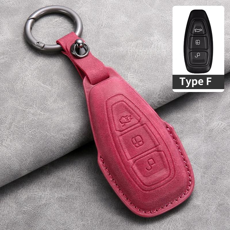 Leather Car Remote Key Case Cover for Ford Focus 3 4 ST Mondeo MK3 MK4 Fiesta Fusion Kuga Ecosport Protect Key Fob Keychain