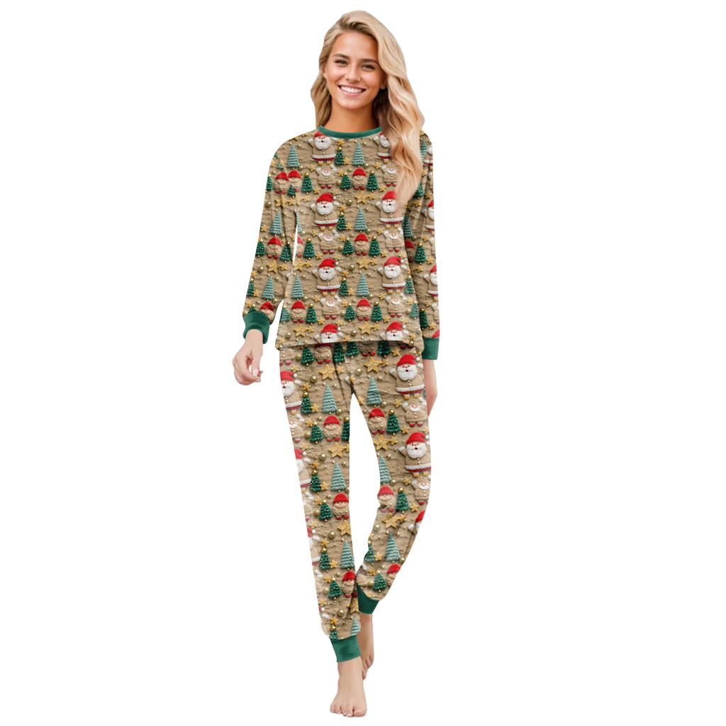 Matching Family Christmas Print Flannel Homewear Set Long-Sleeve Top And Pants