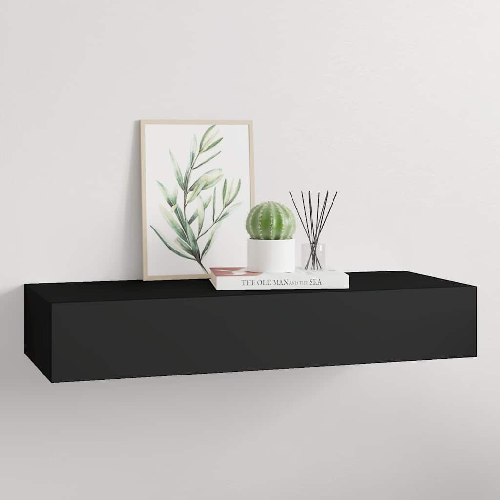 Vidaxl Półka Ścienna Z Szufladą, Czarna, 60 X 23,5 X 10 Cm, Mdf