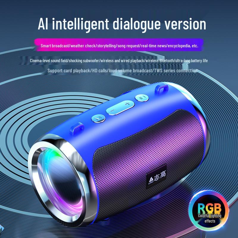 AI-Powered Portable Bluetooth Speaker with Color Light & Subwoofer for Indoor/Outdoor Use