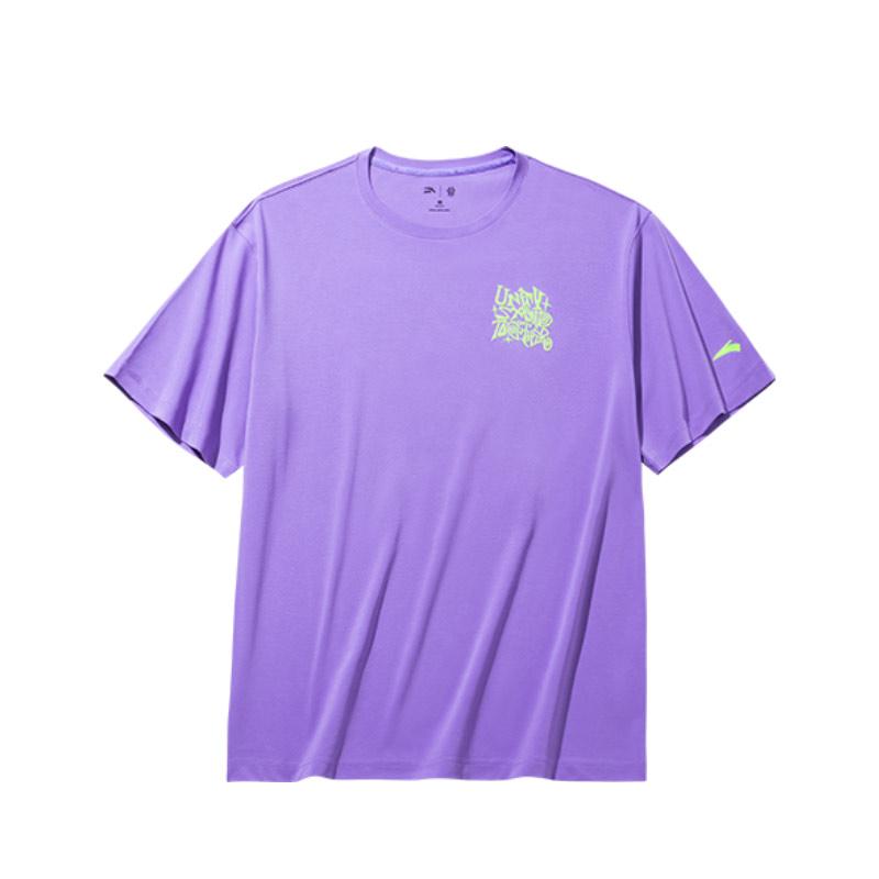 Anta Kyrie Irving Series Printed Letter Round Neck Comfortable Versatile Breathable Loose Short Sleeve T-Shirt Unisex Tops Jasmine-Purple 172431118-5