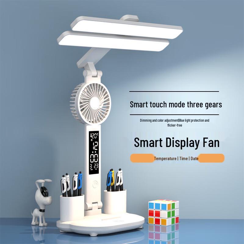 Foldable Smart Desk Fan with Clock and Pen Holder