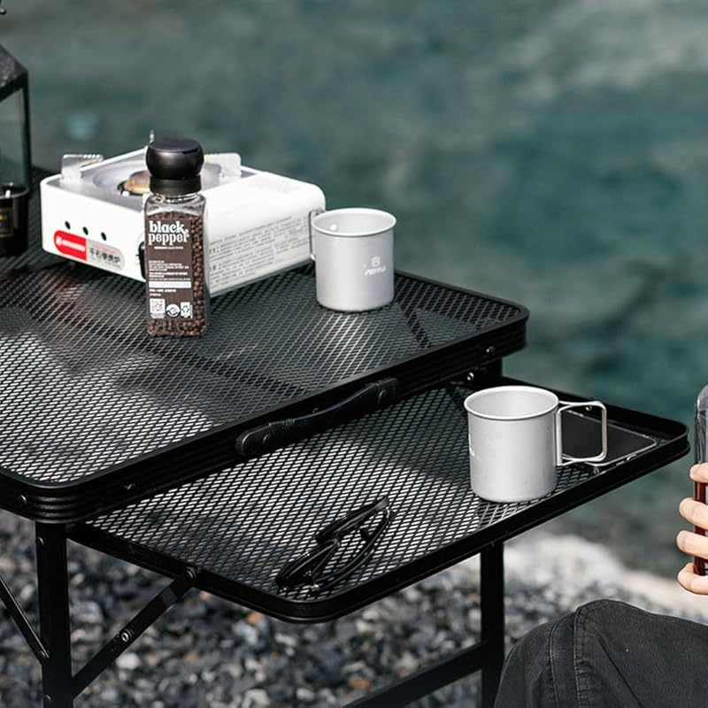 ПРЕДЛАГАЕМ складной сетчатый стол для улицы, 2 уровня высоты, 135,5×60×42~66 см, двойной боковой стол с боковыми карманами, в комплекте с сумкой для хранения, сетчатый стол из алюминия