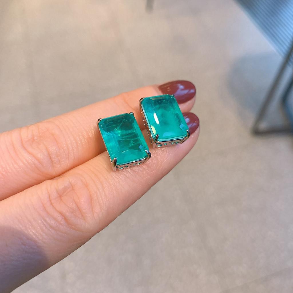 Трансграничная прямая трансляция в TikTok Изумрудно-циркониевое колье Серьги Палаиба Зеленый Свет Прямоугольный кулон