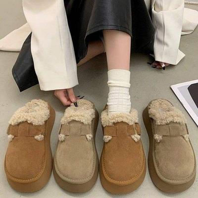 Биркенштоки на толстой подошве, осенне-зимняя верхняя одежда 2025, новые шлепанцы-педали с закрытым носком, с набивкой и утолщенные, пушистые теплые хлопковые шлепанцы