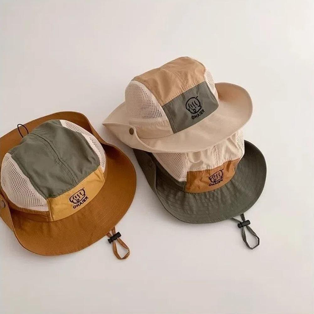 Mesh Kids Bucket Hats Quick Drying Children Fisherman Hat New Drawstring Basin Cap  Outdoor
