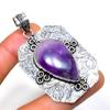 Sage Amethyst Gemstone 925 Silver Plated Handmade Jewelry Pendant 2.27"