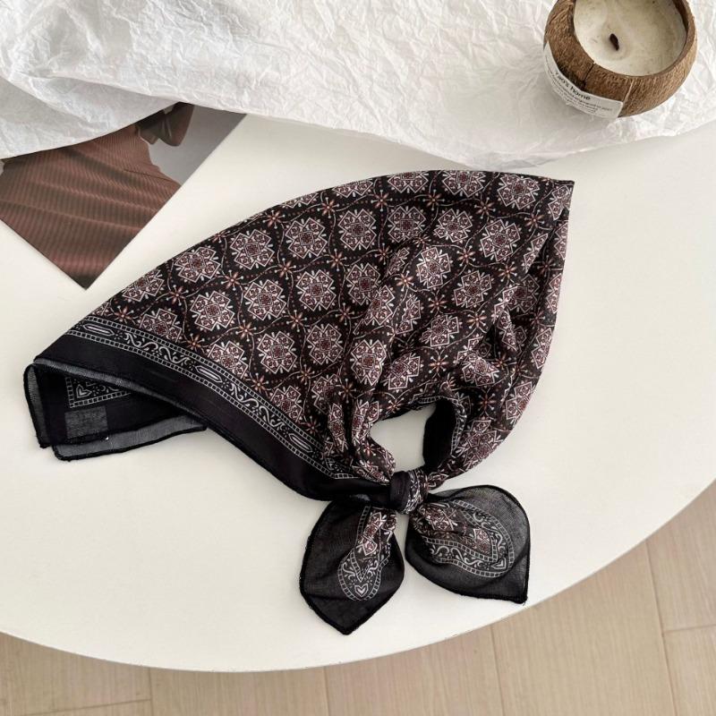 Silk Scarf Neck Cotton and Linen Small Square Scarf Women's Cashew Fruit Decorative Scarf Plaid Silk Scarf Women's Autumn Hair Accessories