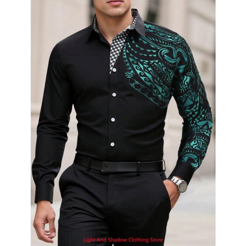 Новая стильная мужская рубашка в стиле business casual с длинным рукавом, классический воротник с принтом, удобная мужская одежда для вечеринок
