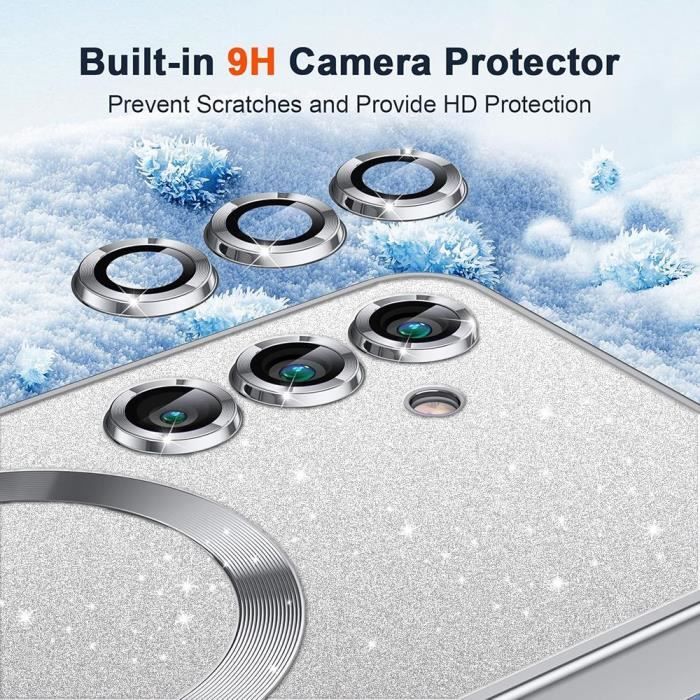 Case + 2 Tempered Glasses for Samsung Galaxy S25, with Magnetic Circle Camera Protection - Glittery Silver