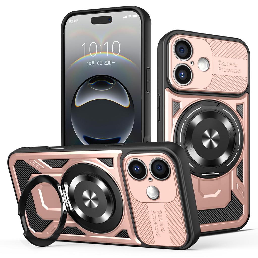 For iPhone 16 Magnetic Case Rotating Kickstand TPU+PC Phone Cover