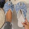 2024 НОВЫЕ милые тапочки для девочек, элегантные шлепанцы с цветочным жемчугом, летняя верхняя одежда, легкие сандалии без шнуровки с бантом