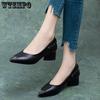 Soft Leather Single Shoes Thick Heels High Heels Women's Middle Heels Soft Soles Pointed Shallow Mouth Women's Leather Shoes