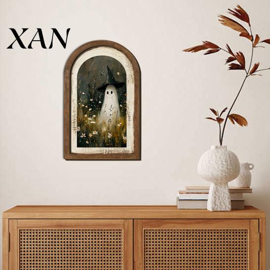 Farmhouse Ghost Decor Halloween Wall Decor, Cute Table Sign, Vintage Arch Framed Autumn Fireplace Accent Picture, Decorative Art for Mantel