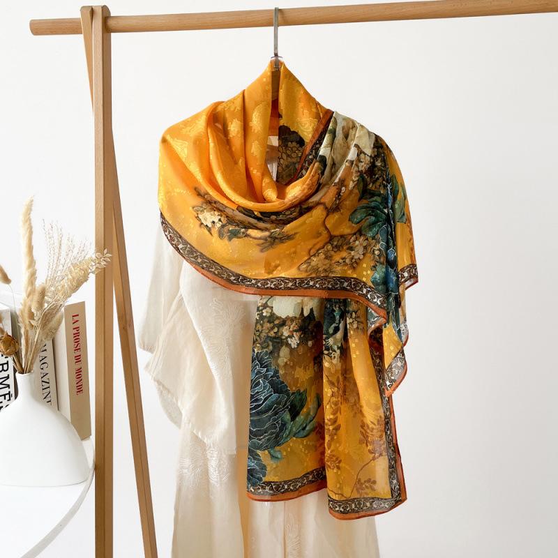 Chinese Elements Flower Cut Silk Scarf for Women Phoenix Print Shawl Light Luxury High-end Gauze Scarf Wedding Souvenir Scarf