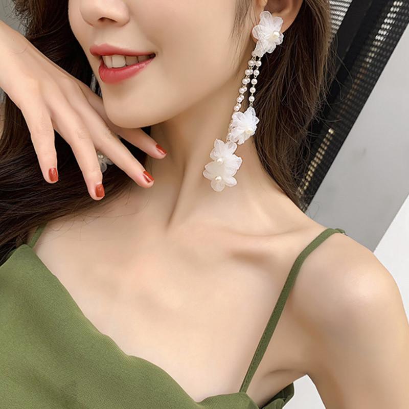 Новые супер сказочные серьги-цветы-бабочки, трендовые серьги в стиле «сетка», милые серьги, темпераментные серьги-подвески с длинной кисточкой, женские серьги