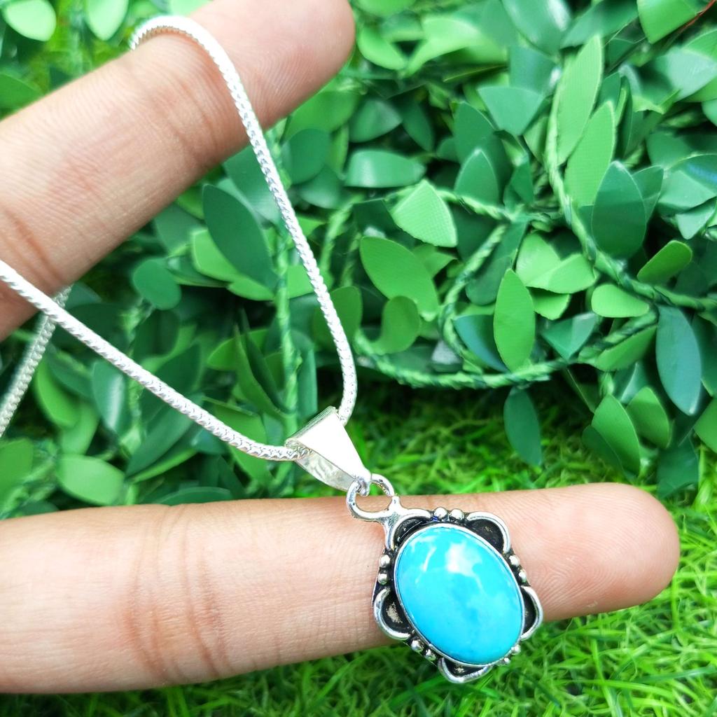 Larimar Gemstone 925 Sterling Silver Plated Necklace Chain Pendant Jewelry NST-J2H10954