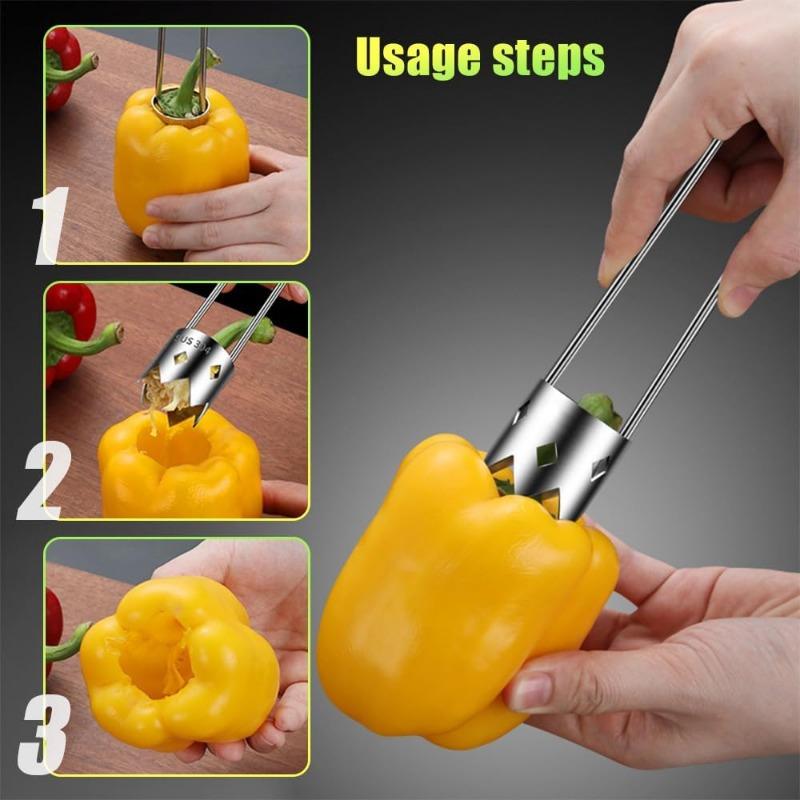 1pc Stainless Steel Fruit Corer, Red Bell Pepper Seed Remover, Vegetable & Fruit Core Cutter, Kitchen Gadget Tool for Easy Peeling & Slicing
