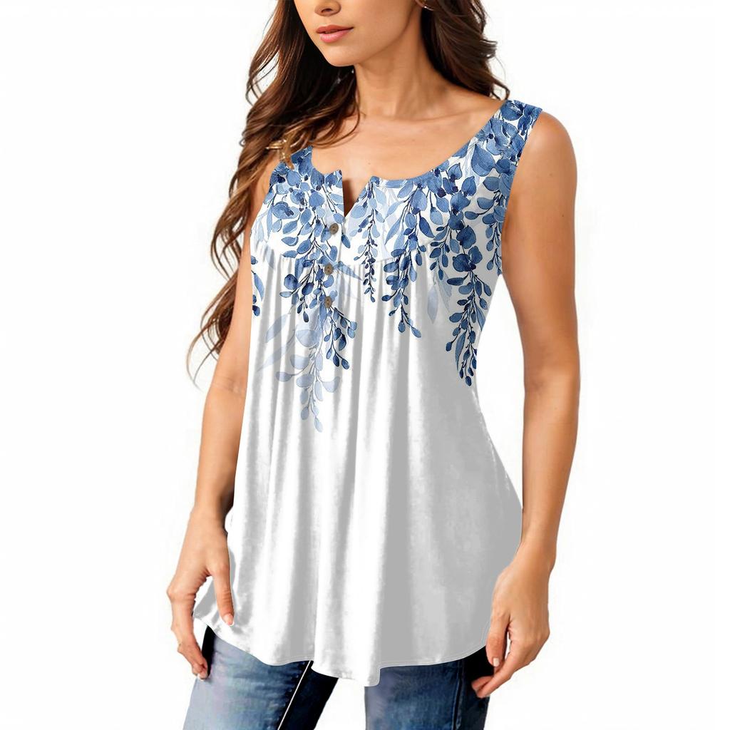 Женская мода плиссированная безрукавка повседневная футболка жилет топ на пуговицах