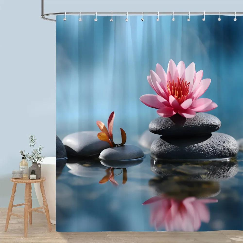 Красивая Цветочная Шторка для Душа Цветущий Цветок Бабочка Лотос Полиэстеровая Ткань Домашние Шторки для Душа Декор для Ванной Комнаты С Крючками