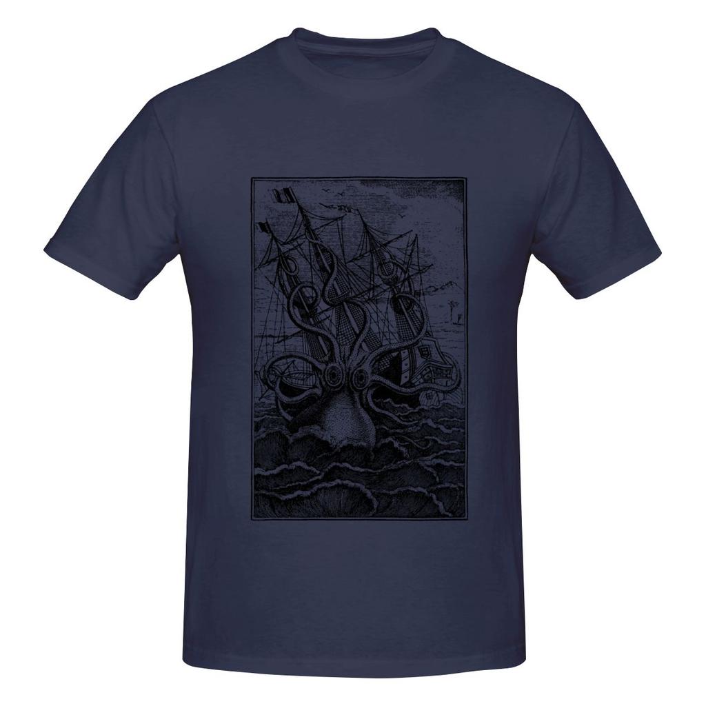 Vintage Kraken Attacking Ship Illustration Casual Tshirtniche Design Travel Musthave Cotton Tee