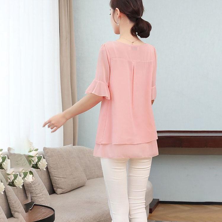 Chiffon Shirt Women Summer Large T-shirt Short Sleeve Solid Loose Top Casual Oversized T-shirt Korean Fashion Clothes for Women Shirts and Blouses