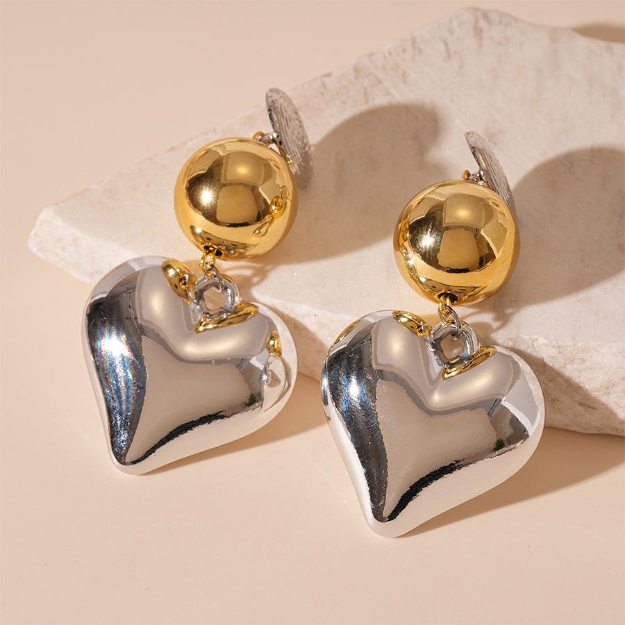 Преувеличенные геометрические серьги-сердечки из стерлингового серебра - Металлический цветовой блок, Стиль хай-энд инфлюенсера для женщин