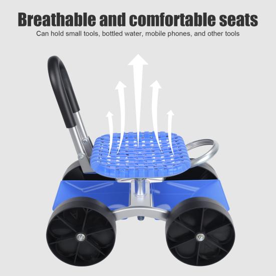 Garden Tool Cart Rolling Seat, Utility Stool with Flat Wheels, Foldable Lazy Seat Stool, Picking Rotary Storage Shelf, Adjustable Height
