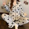 Spring Autumn Women's Pajamas Set Gray Heart Print Pyjamas for Women Long Sleeve Tops and Pants Sleepwear Leisure Nightwear Homewear