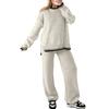 Women Striped Knit Sweater Wide Leg Pants Set Split Pullover Tops Elastic High Waist Straight Pants Two Piece Set Lounge Wear Tracksuits for Winter