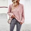 Autumn Winter Women Solid Color V Neck Knit Sweater Long Sleeve Top