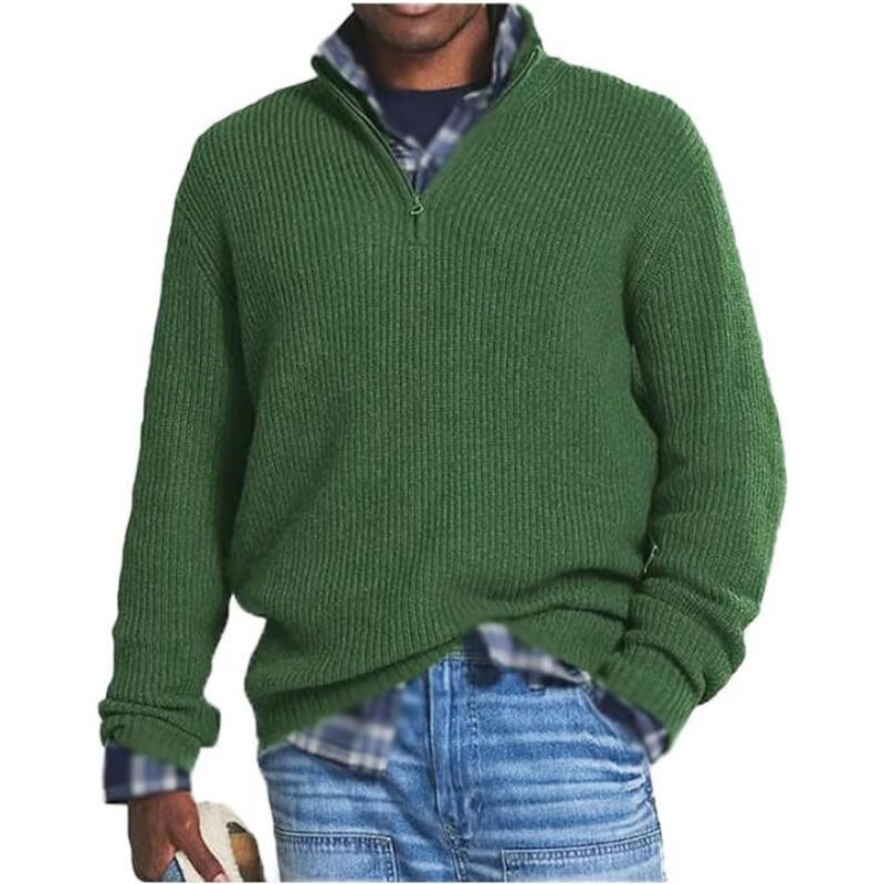 Mens Casual Slim Fit Stand Collar Long Sleeve Knit Sweater