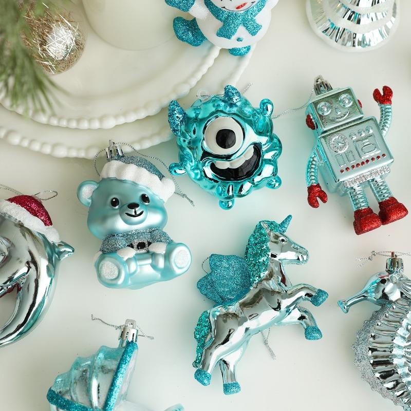 Christmas decoration blue Christmas tree decoration pendant cartoon animal angel pendant trinket decoration pendant