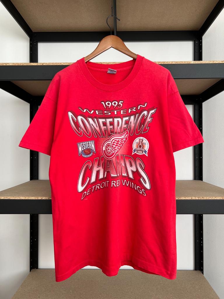 Women's Plus Size Cotton T-shirt Summer Casual Graphic Tee Short Sleeve Vintage 1995 Detroit Red Wings Western Conference Champs NHL T-shirt Sz L