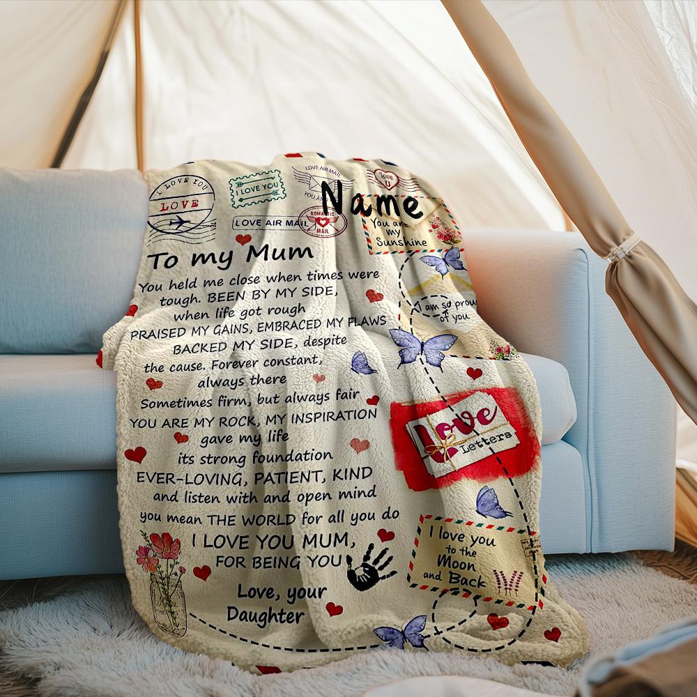 Outdoor Customize Blanket Love Letters To Mum Perfect For Travel Camping Picnic Comfortable Soft Lightweight Suitable For All Seasons Ideal Gift For