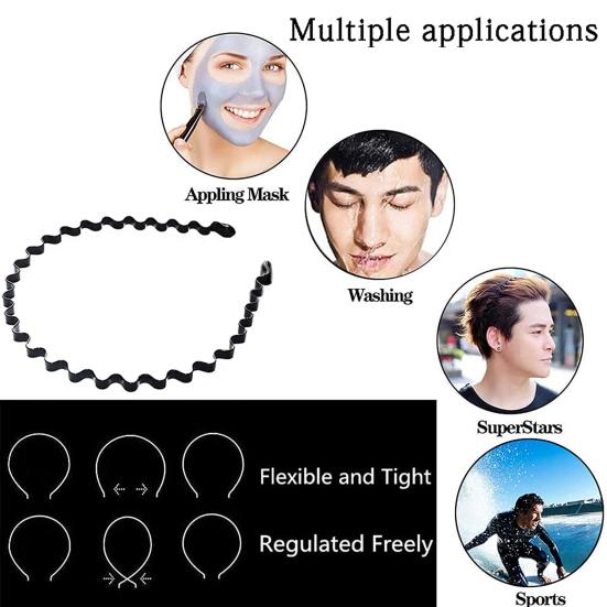 5/8/10 шт. черные металлические повязки на голову унисекс весенние волнистые повязки на голову нескользящие спортивные обручи для волос для мужчин и женщин фитнес повседневная одежда