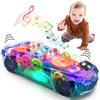 Kid Transparent Electric Car Sensory Racing Car Toy Colorful Moving Gears with Music Light Baby Crawling Toy Educational Gift